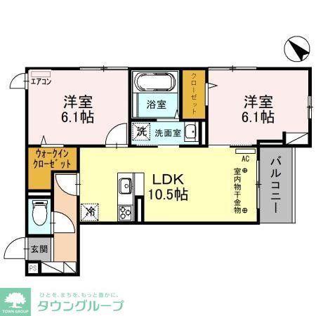 フォンテーヌC(2LDK/2階)の間取り写真
