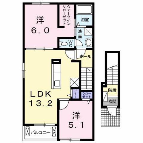 プラシードカーサVI(2LDK/2階)の間取り写真