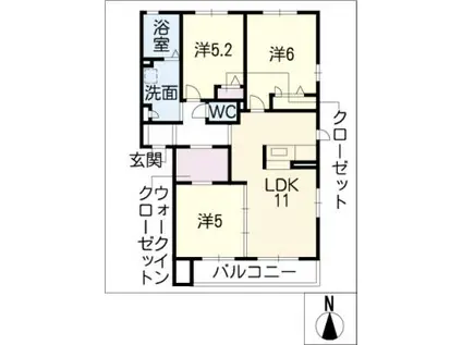 プロディジョーソC棟(3LDK/1階)の間取り写真