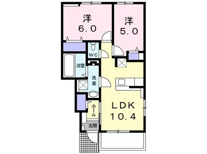 ヴィッラ・フジヤ IX(2LDK/1階)の間取り写真