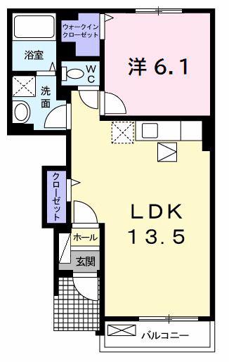 パッシィオーネM(1LDK/1階)の間取り写真