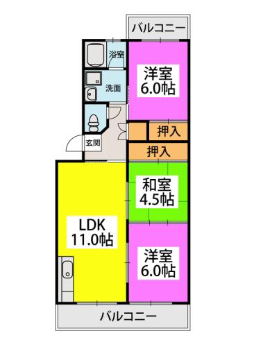 ビューラー88(3LDK/2階)の間取り写真