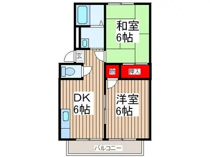 タウンハウスA棟(2DK/2階)の間取り写真