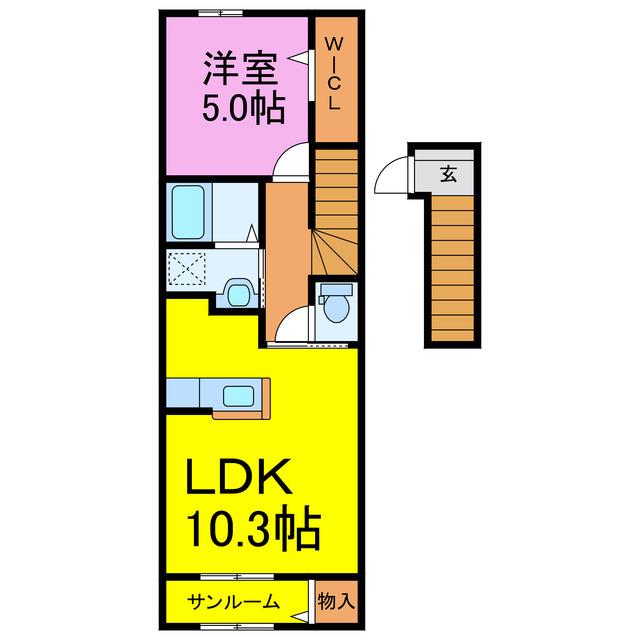 サウスアルモニー(1LDK/2階)の間取り写真