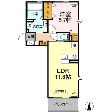 カーメラ(1LDK/2階)の間取り写真