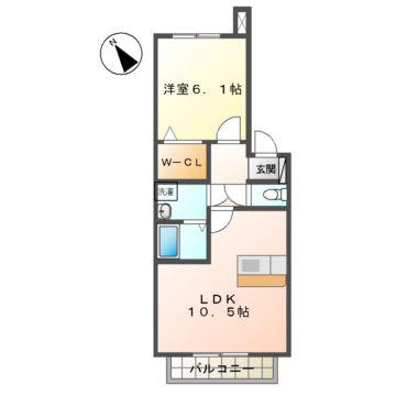 ファミール江川(1LDK/2階)の間取り写真