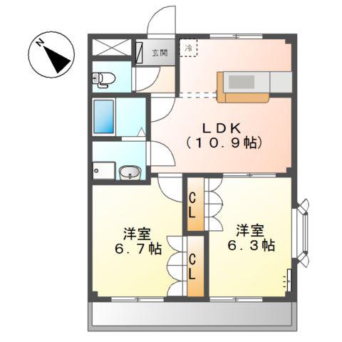 グランシャリオ(2LDK/2階)の間取り写真