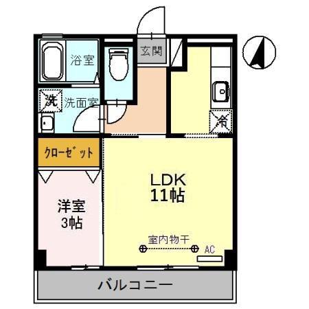 トスカーナRN(1LDK/3階)の間取り写真