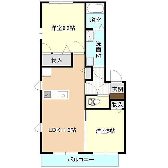 新守谷アベニューI(2LDK/2階)の間取り写真