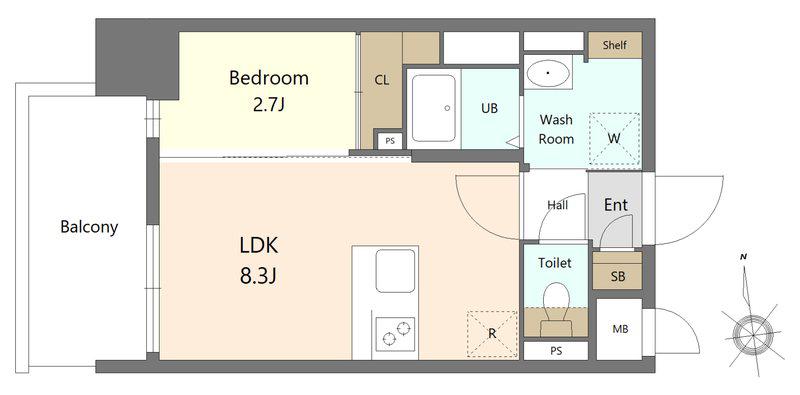 RESIDENCE花畑(1DK/13階)の間取り写真