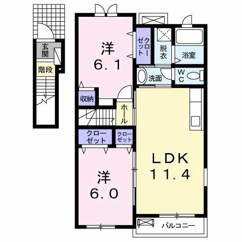 フェリオC(2LDK/2階)の間取り写真