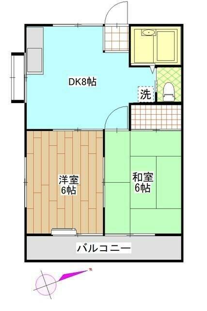 東コーポB棟(2DK/2階)の間取り写真