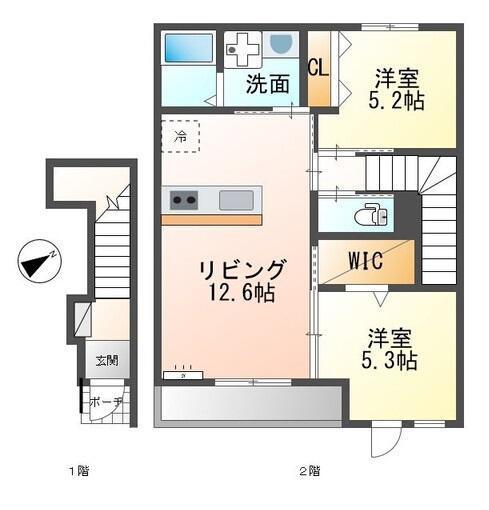 アメニティハイツ寺家II(2LDK/2階)の間取り写真