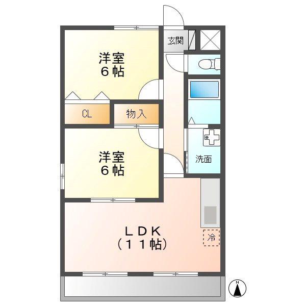 滝の水パークハイツIII(2LDK/2階)の間取り写真