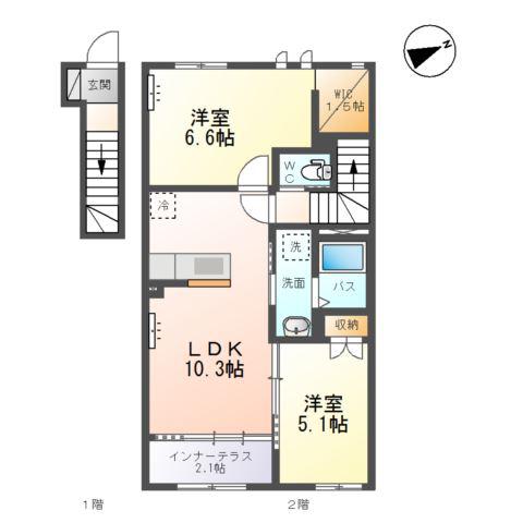 ラヴィロン(2LDK/2階)の間取り写真