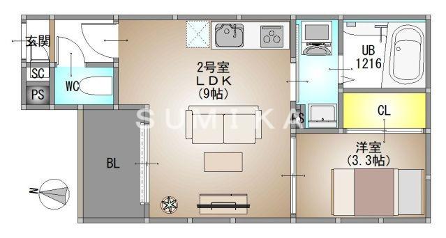 REGALEST 法界院(1LDK/1階)の間取り写真