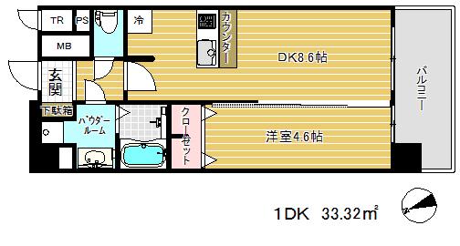 プレサンス神戸アモーレ(1DK/10階)の間取り写真