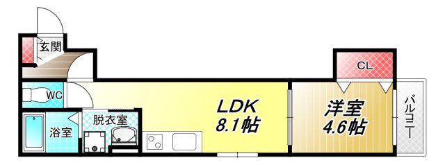 ティアラ北巽(1LDK/1階)の間取り写真