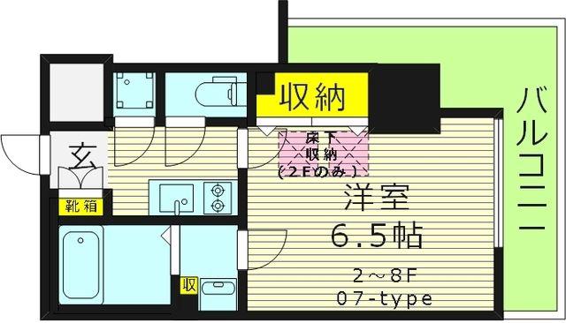 W.O.B.KYOBASHI(1K/2階)の間取り写真