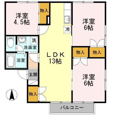 セジュールエーデルワイス A(3LDK/2階)の間取り写真