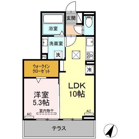 D-SQUARE牟呂町(1LDK/1階)の間取り写真