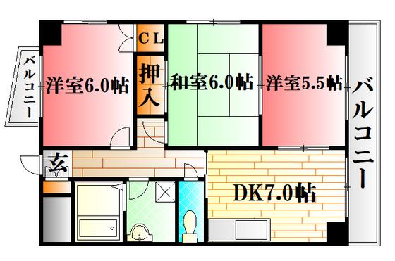 ルネッサンス末森(3DK/6階)の間取り写真