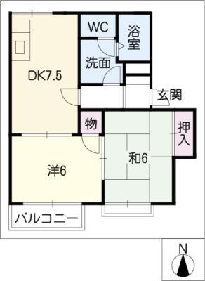 ベルウッド C棟(2DK/2階)の間取り写真