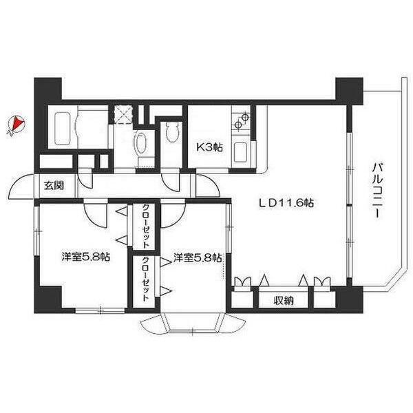 ロータス仙台中央(2LDK/8階)の間取り写真