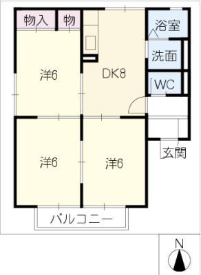 ハイツ花菱II(3DK/1階)の間取り写真
