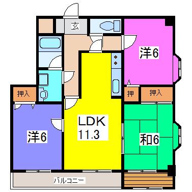 ムライチマンション味噌天神(3LDK/4階)の間取り写真