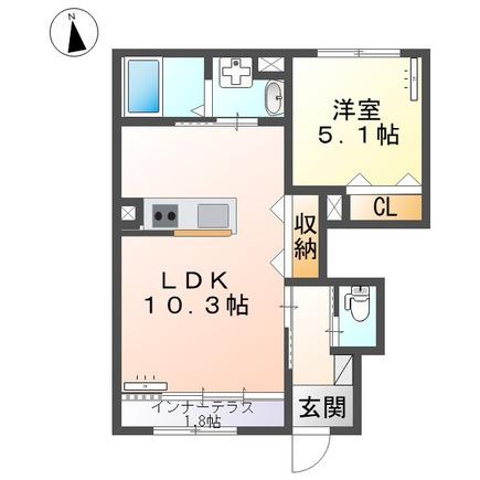 太宰府市高雄アパート(1LDK/1階)の間取り写真