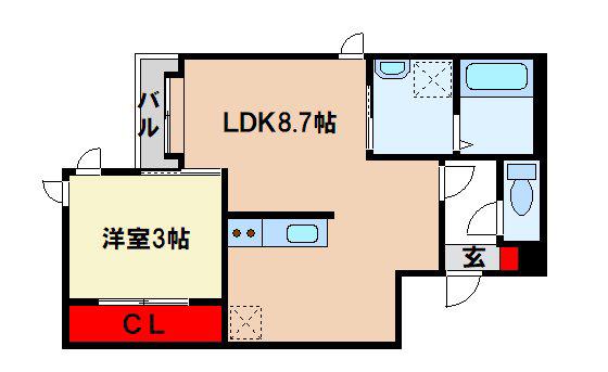 GRANDTIC PERFETTO FUTUKAICH(1LDK/1階)の間取り写真