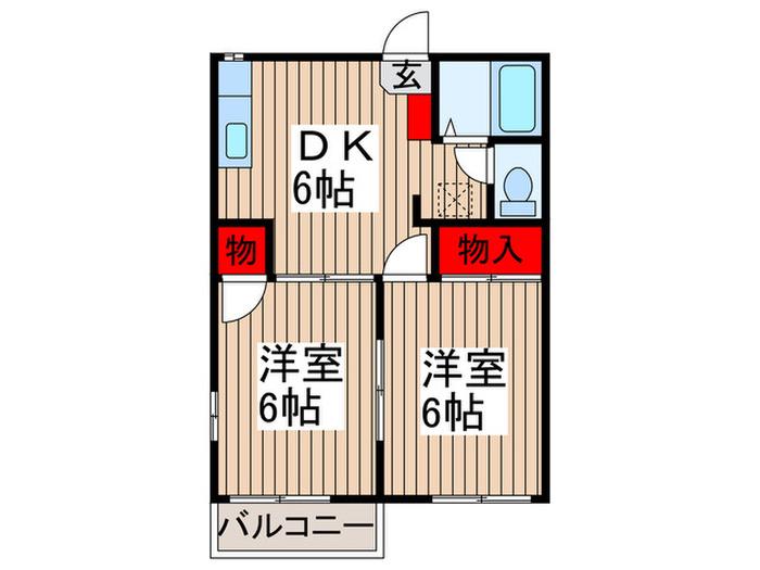 コーポカメリアB(2DK/1階)の間取り写真