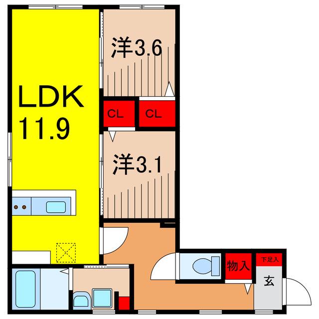 リザーブ北綾瀬(2LDK/2階)の間取り写真