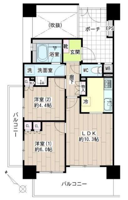 ナイスシティアリーナ新小岩(2LDK/15階)の間取り写真