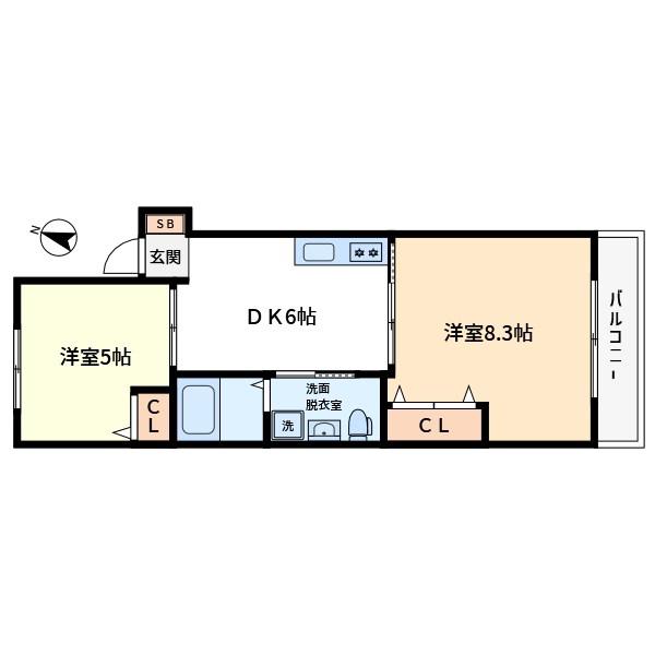 パインヒル17(2DK/1階)の間取り写真