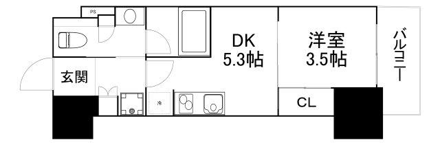ザ・パークハビオ同心プレイス(1DK/10階)の間取り写真