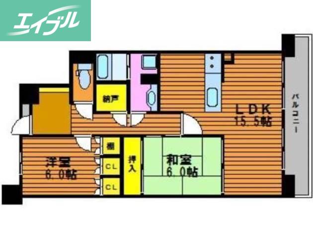 サーパスシティ大供(2LDK/2階)の間取り写真