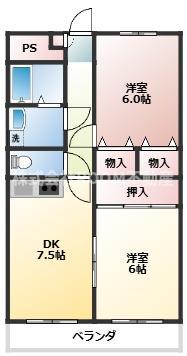 パークサイド早水弐番館(2DK/1階)の間取り写真