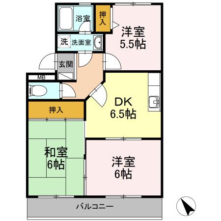 サンヒルズ鷹丘A(3DK/1階)の間取り写真