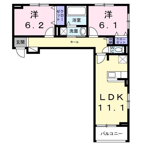 グレース讃良(2LDK/2階)の間取り写真