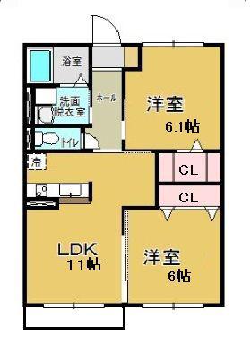 フリーフィールド(2LDK/2階)の間取り写真