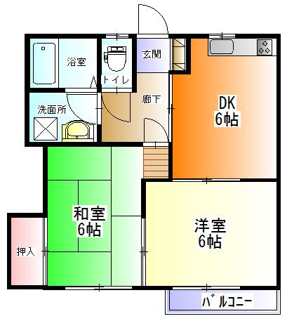 サンハイツ金子(2DK/2階)の間取り写真