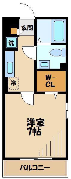 京王高尾線 北野駅(東京) 徒歩6分 3階建 築21年(1K/1階)の間取り写真