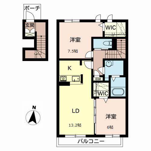テネラメンテB棟(2LDK/2階)の間取り写真