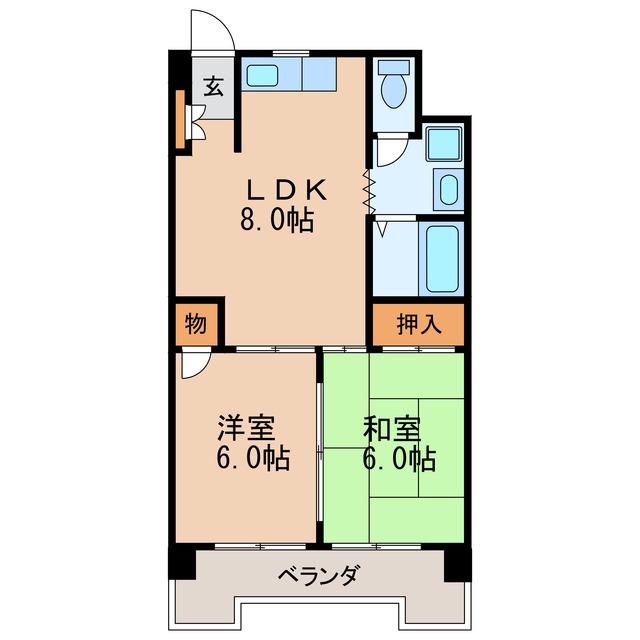 丸の内カジウラマンション(2LDK/11階)の間取り写真