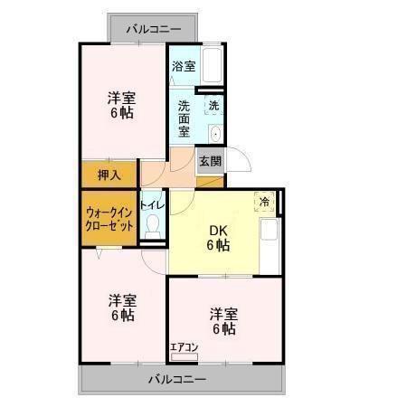 ランドウィン六番館(3DK/2階)の間取り写真