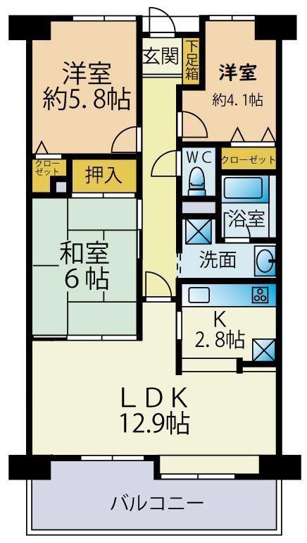 ダイアパレス千葉都町(3LDK/2階)の間取り写真