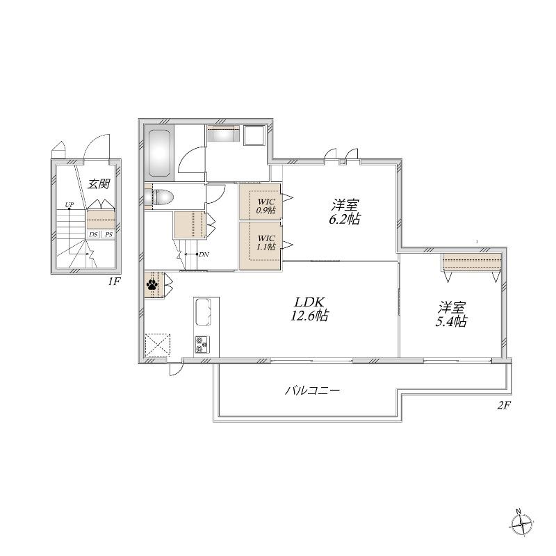 CASA CLAIR(2LDK/2階)の間取り写真