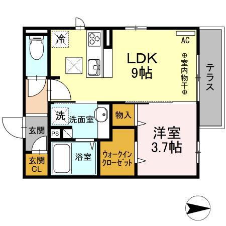 サンフェリーチェ海老名(1LDK/1階)の間取り写真